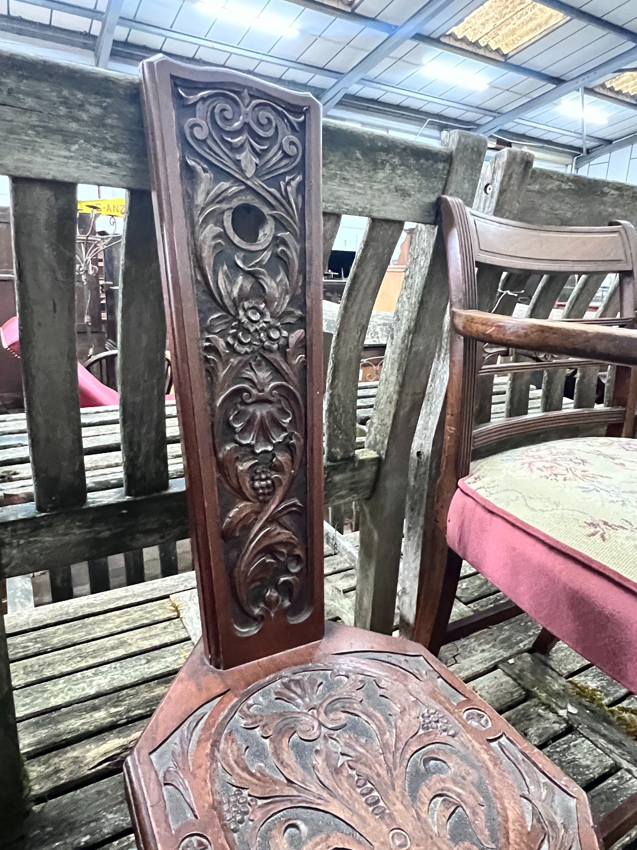 A Regency mahogany elbow chair and a carved walnut spinning chair *Please note the sale commences at 9am.